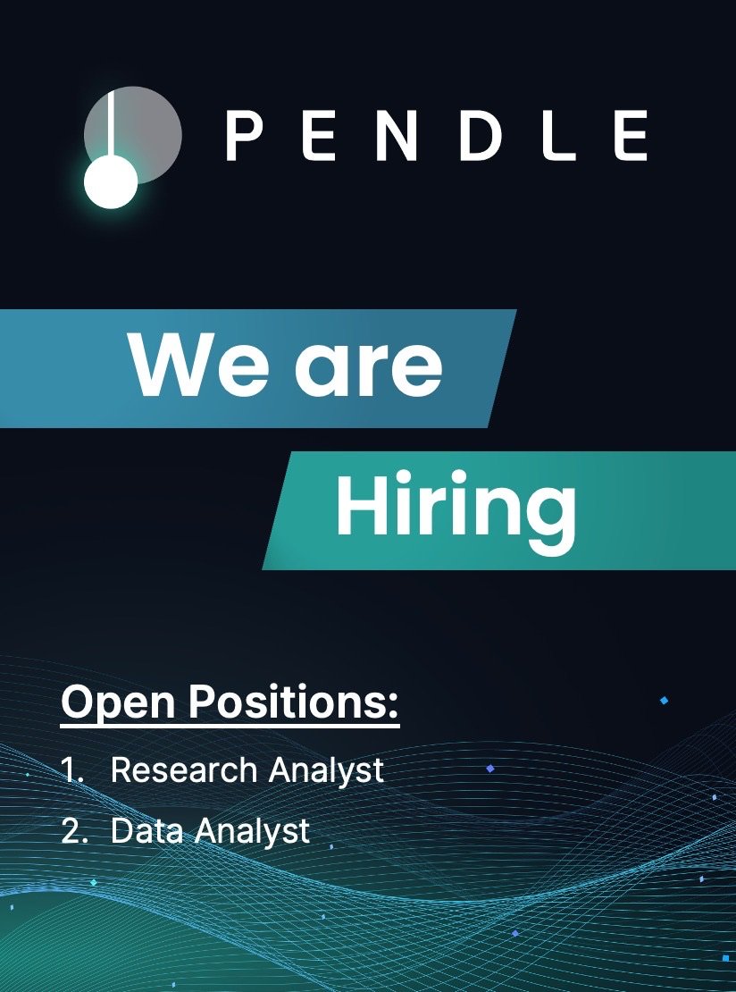 tn_pendle's tweet photo. We're looking for new analysts to join @pendle_fi!

1.⁠ ⁠Research analyst - https://t.co/XUqsh0Rg3C

2. Data analyst - https://t.co/t6ojwyYPRF

If you like crypto and enjoy driving meaningful, data-driven decisions, click on the links to help us shape the future of DeFi 🤝 https://t.co/POPzWJ0hZX