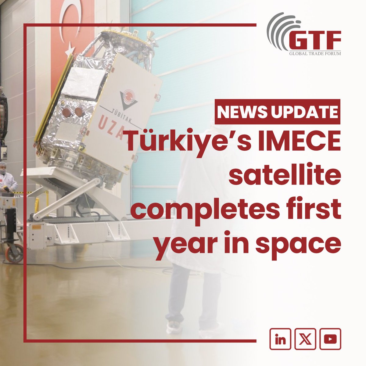 Türkiye's first indigenous high-resolution Earth observation satellite, IMECE, completed its first year in space, Industry and Technology Minister Mehmet Fatih Kacır announced Monday.

#TürkiyeTrade #GTF2024 #GlobalTradeForum #EUTradeRelations #EuropeEconomy #TradeDiplomacy