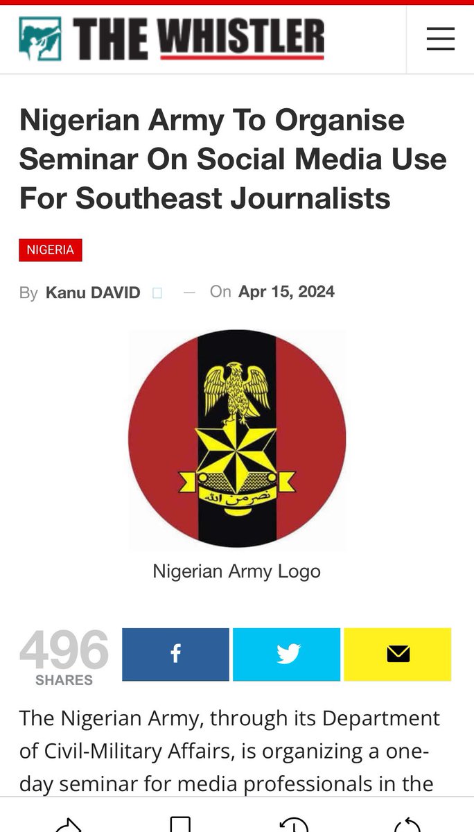 Really? 

@HQNigerianArmy want to teach South Easterners how to l!e bcos they don’t know anything about Journalism. 

They should know that #ThisIsNot1967. 

Mazi Nnamdi Kanu has done a lot to enlighten Ndigbo. Their propaganda seminar in Igboland will be futile. 

We’re on it.