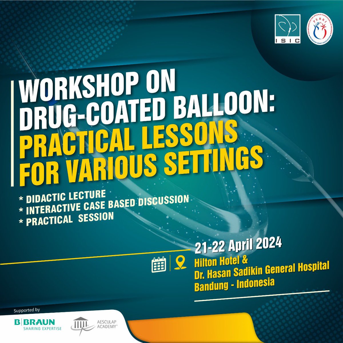 🎉 ISIC's Drug Coated Balloon Workshop will be held on April 21-22, 2024! Dive into theoretical & practical knowledge, incl. live cases experience to broaden participant’ perspective&skills! Dont miss the exciting update! @uziyahya46 @IndahSP_MD @APSIC6 @CRT_meeting @PCRonline