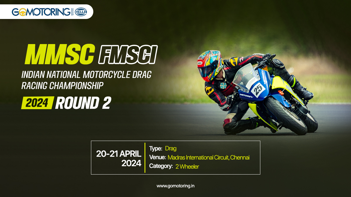 Get ready to unleash the speed at the MMSC FMSCI Indian National Motorcycle Drag Racing Championship 2024 - Round 2! Join us at the #MadrasInternationalCircuit in #Chennai on April 20-21, 2024 for heart-pounding drag racing action with 2-wheelers. 🏍️💨 #Motorsport #GoMotoring