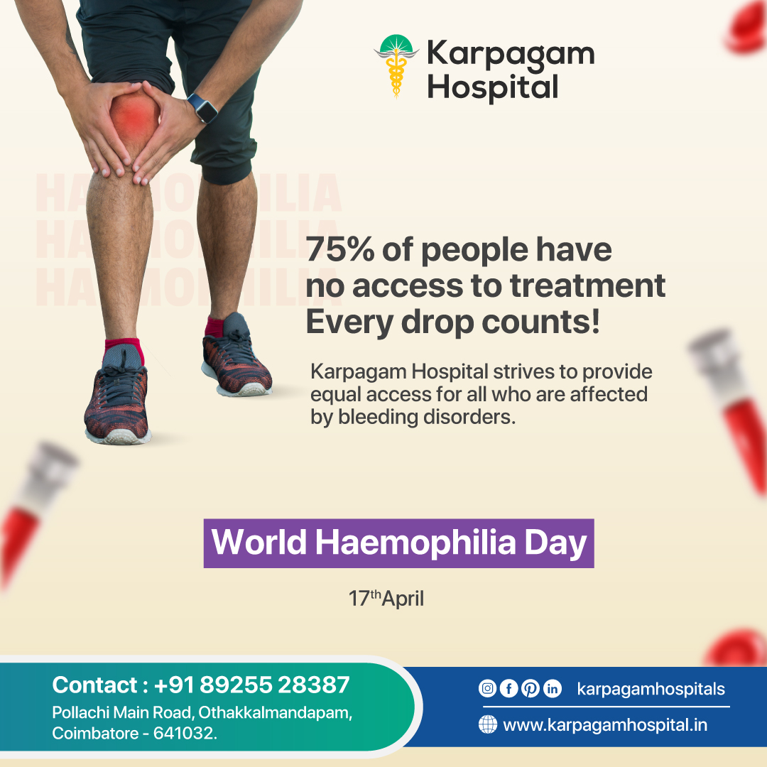 Haemophilia, a rare bleeding disorder, disrupts the body's ability to clot blood properly, leading to prolonged bleeding from even minor injuries.

#KarpagamHospital #BestHospitalinCoimbatore #kfmsr #karpagam #Healthcare #HaemophiliaAwareness #BleedingDisorder #ClottingDisorder