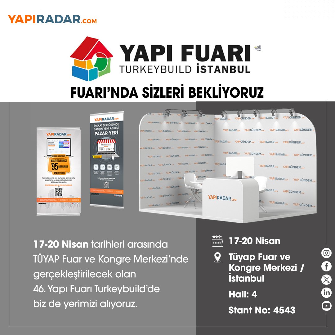 Yapı Fuarı Turkeybuild İstanbul Fuarı Başladı! Bu yıl 46’ncısı düzenlenen Turkeybuild İstanbul Fuarı’nda bizde varız. 4 numaralı salonda 4543 numaralı stantımızda yerimizi aldık. İnşaat dünyasından herkesi davet ediyoruz. #yapigundem #YapıFuarı2024 #yapıfuarı #yapıturkeybuild