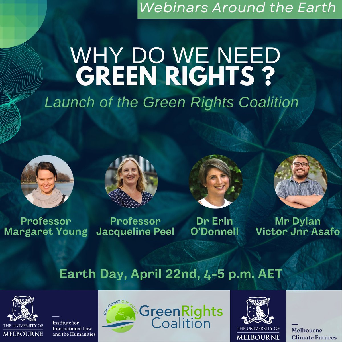 To mark Earth Day 2024, @PactEnvironment is hosting webinars around the globe. The mission of the Coalition is to bring together those who wish to defend and disseminate environmental rights. Join MCLE to discuss green rights on 22 April. go.unimelb.edu.au/skt8