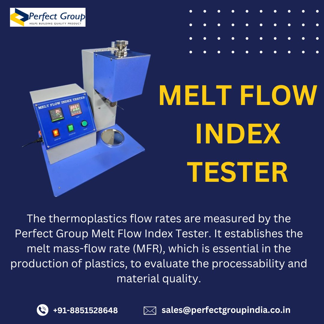 perfectgroup12's tweet image. Melt Flow Index Tester
The Melt Flow Index Tester from Perfect Group guarantees accurate thermoplastic material flow property measurement.
#perfectgroupindia #industrial  #meltflowindextester
Visit us: perfectgroupindia.co.in/melt-flow-inde…