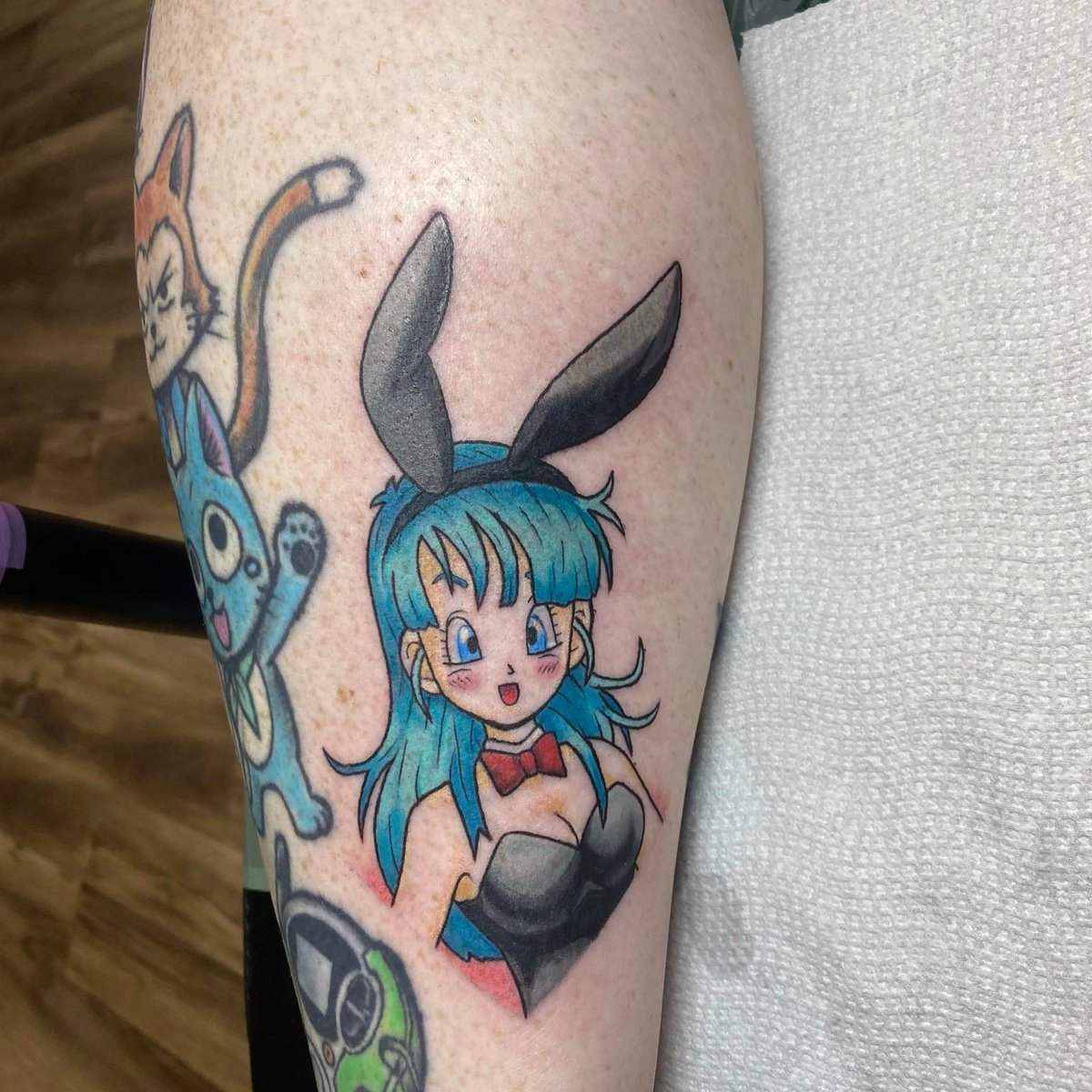 I've been meaning to get a Dragon Ball tattoo for a long time and finally did a couple days ago! #bunnygirl #Bulma #DragonBall #capsulecorp #tattoo #anime