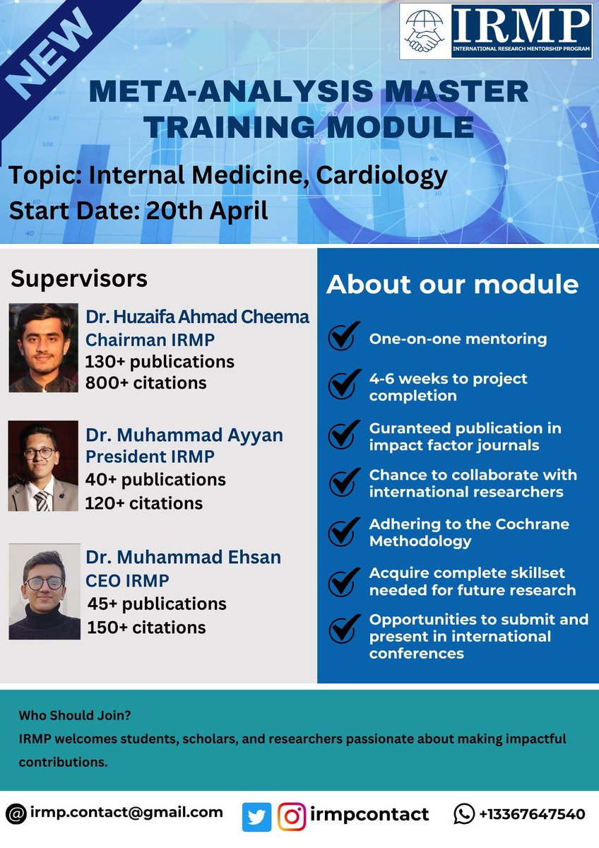 📢 NEW RESEARCH OPPORTUNITY 📢
🔴 We are pleased to announce our new Systematic Review and Meta-Analysis Module! Our aim is to train beginners under the supervision of highly qualified mentors!
#research #medicalresearch #publication #mentoring #metaanalysis #Match2024 #Match2025