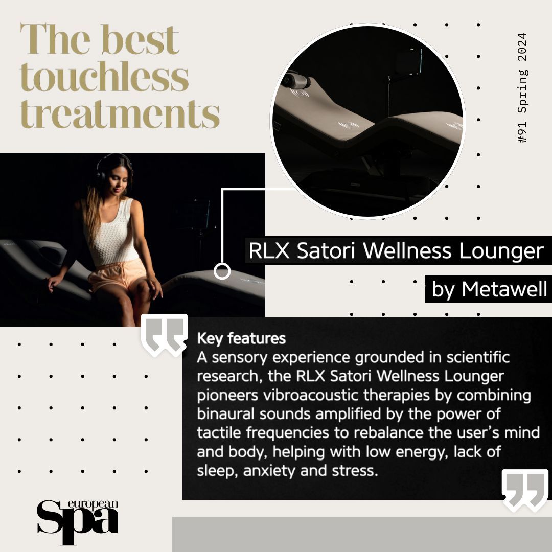 'Touchless Wellness Treatments are now a rapidly growing offer within the spa industry.” 🎧🌿 Discover why the RLX Satori Wellness Lounger is leading the way in @eurospamag's latest issue. Read more (p40-41): buff.ly/3UgJBJQ  
#touchlesstreatments #metawell #gharienigroup