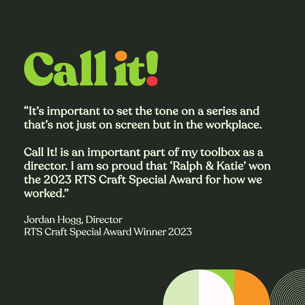 We're so proud that Call It! is considered an important tool by producers and directors as part of a healthy, sustainable creative process. A happy set makes for a more creative working environment! #callit