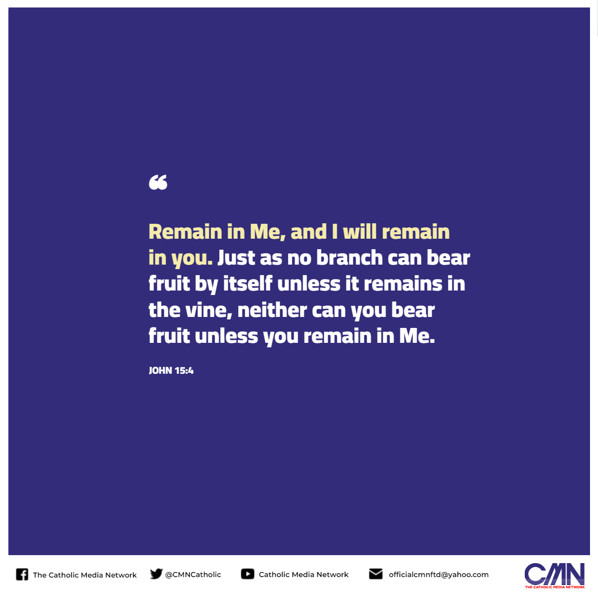 ❝ Remain in Me, and I will remain in you. Just as no branch can bear fruit by itself unless it remains in the vine, neither can you bear fruit unless you remain in Me. #John 15:4

#BlessedThursday #cmn