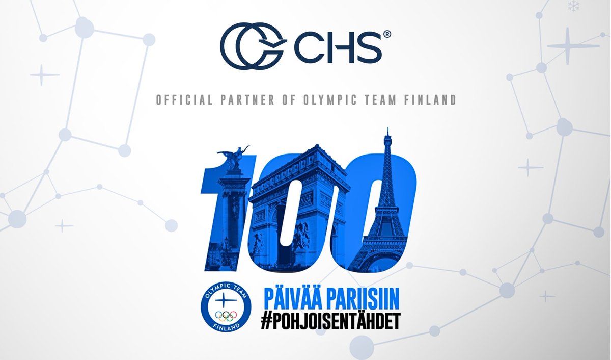 100 days until the #ParisOlympics! 📣 CHS is a proud partner of Team Finland: @Olympiakomitea and @FinnParalympic. Logistics is our passion, and we're dedicated to supporting our team every step of the way. 💙 🇫🇮 #PohjoisenTähdet #Paris2024 #CHSGroup #logisitcs #EventLogistics
