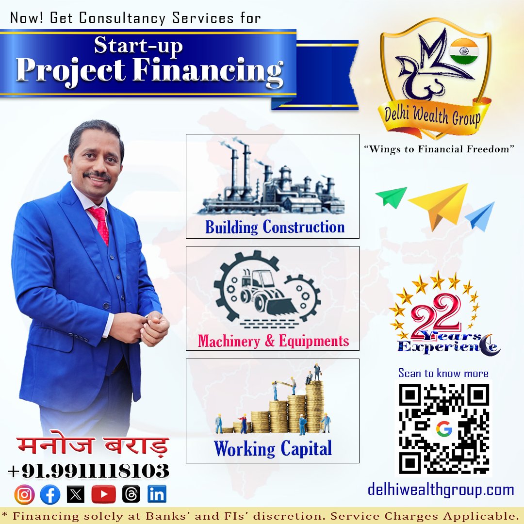 Start-Up Project Finance!
#DWSPL #delhiwealthgroup #financeconsultant #loanservices #consultancyservices #financeadvisor #workingcapitalloans #projectfinance #financialservices #homeloans #housingfinance #loanagainstproperty #msmeloan