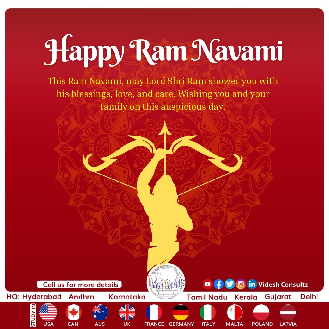 '🌟 Blessed by the grace of Lord Shri Ram 🙏 May his divine blessings illuminate our lives with love, peace, and prosperity. Happy Ram Navami to all! 🕉️ 

#RamNavami #videshconsultz #festival #studyabroad #studyabroad #DivineBlessings #FamilyLove'
