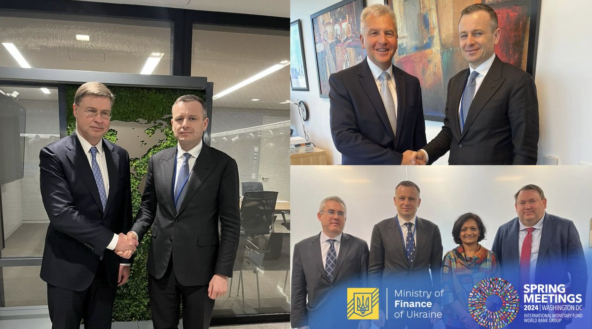 🌐🇪🇺On the second day of the working visit to #SpringMeetings2024, @MinFin_Ukraine delegation met with the leadership of the #IMF and the @EU_Commission to discuss urgent budgetary needs for 2024 & reform agenda. 🔗:surl.li/srbrz