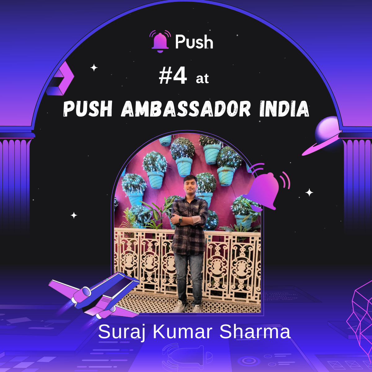 suraj_sharma14's tweet photo. I'm honored to have been selected as one of the Top 5 Push Protocol Ambassadors from India! 🇮🇳

 This recognition is a testament to the hard work and dedication I've put into advocating for this revolutionary technology.

@PushProtocol_IN @pushbuilders 
#PushBuilders https://t.co/1C956lVjLM