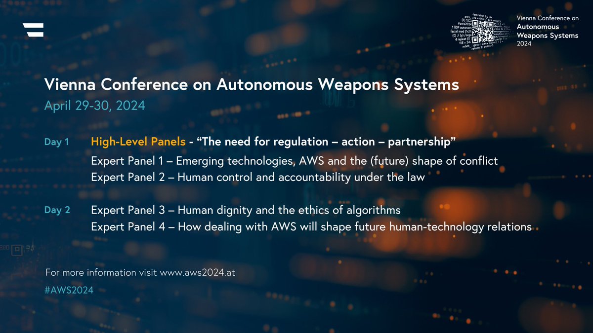 Less than two weeks left until #AWS2024 kicks off in Vienna.   Take a look at the conference programme, tackling crucial topics from regulatory challenges to ethical implications of AI in weaponry ⬇️ bmeia.gv.at/fileadmin/user…