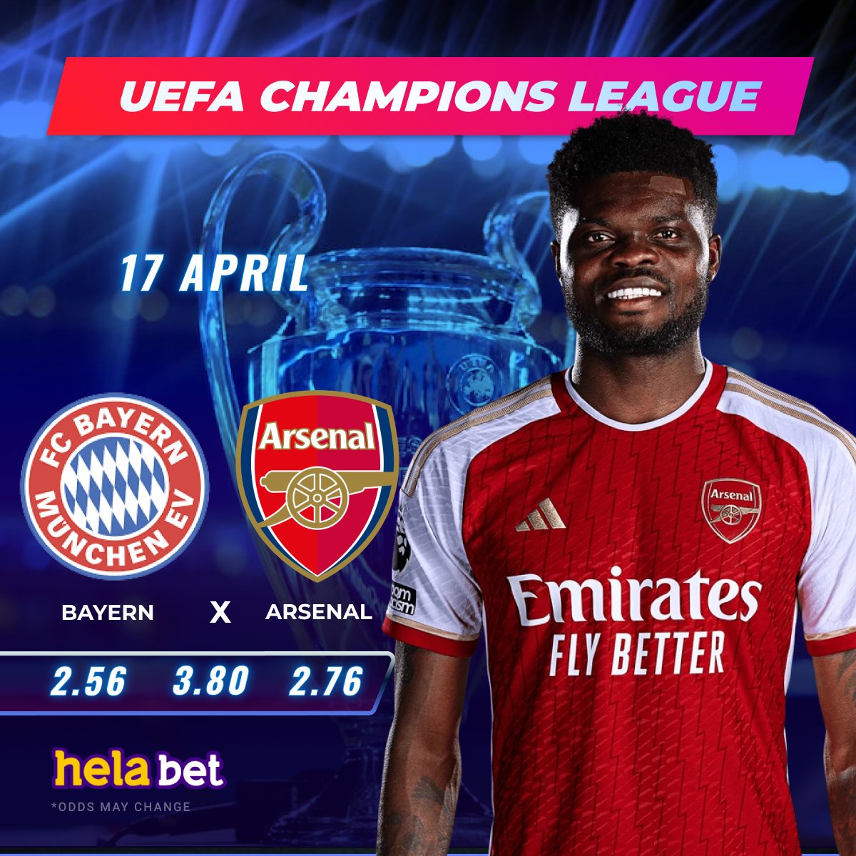 🔥 Champions League 🔥 👉 The first match between Bayern and Arsenal ended with a score of 2:2 ❓ What will be the score of this match? ⚽ #Bayern vs #Arsenal 👍 The best odds for the match in # Helabet  👉 cutt.ly/UwY8h1uG #uefa #championsleague #football