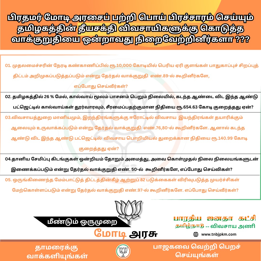 snmramalingam's tweet photo. விவசாயிகள் கோபத்திற்கு தி.மு.க., ஆளாகும் !!!
#wantanswer #farmersquestion #agri #agriculture #farmerlife #farmers #bjp #tnbjp #tamilnadubjp #election2024 #bjpindia #bjpind #voteforbjp #april19 https://t.co/lNw7tX6H40