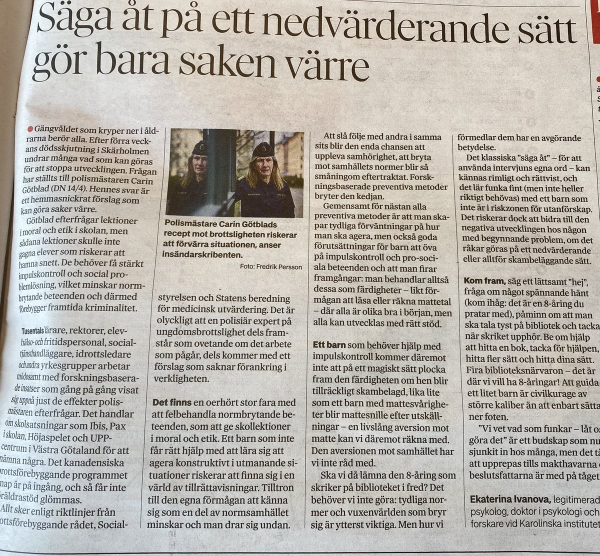 Underbar insändare i DN idag. Moralism fungerar inte, vägledning och träning däremot. Vetenskapen talar.