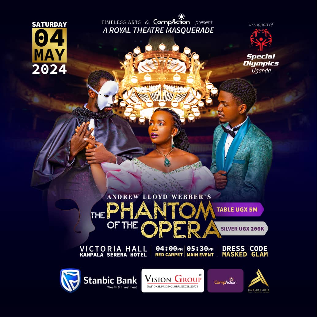 Come and Witness the mesmerizing tale of Sir Andrew Lloyd Webber’s globally astounding musical The Phantom of the Opera in Uganda. 
For ticket reservations call:
0705349549
0771963147

#PhantomOfTheOpera
#POTOWorldwide
#POTOUganda
#TimelessArts
#TheatreForMentalHealth