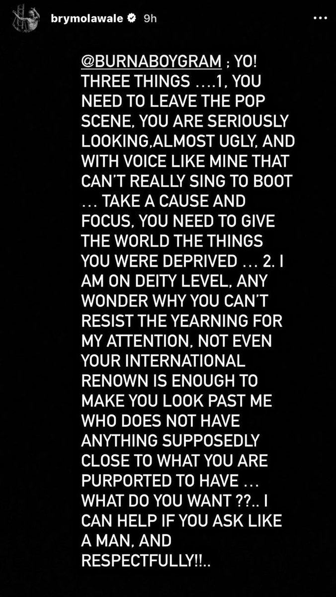 - “You need to leave the pop scene” - Singer - Brymo pens his colleague - BurnaBoy.