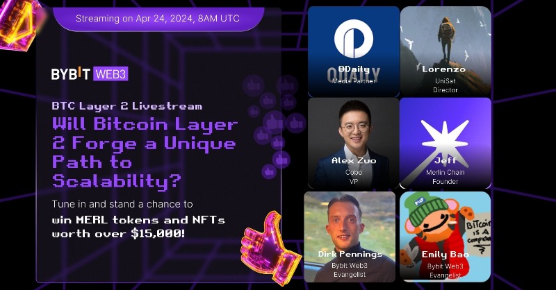 Bybit_Official's tweet photo. 💡 Discover the hidden potential of #Bitcoin Layer 2 with our expert panel on April 24! Don't miss out!

🚀 Join Jeff from @MerlinLayer2, Lorenzo from @Unisat_Wallet, Alex Zuo from @Cobo_Global &amp; Participate in our poll for a chance to win from a $15,000 prize pool!

#BybitWeb3