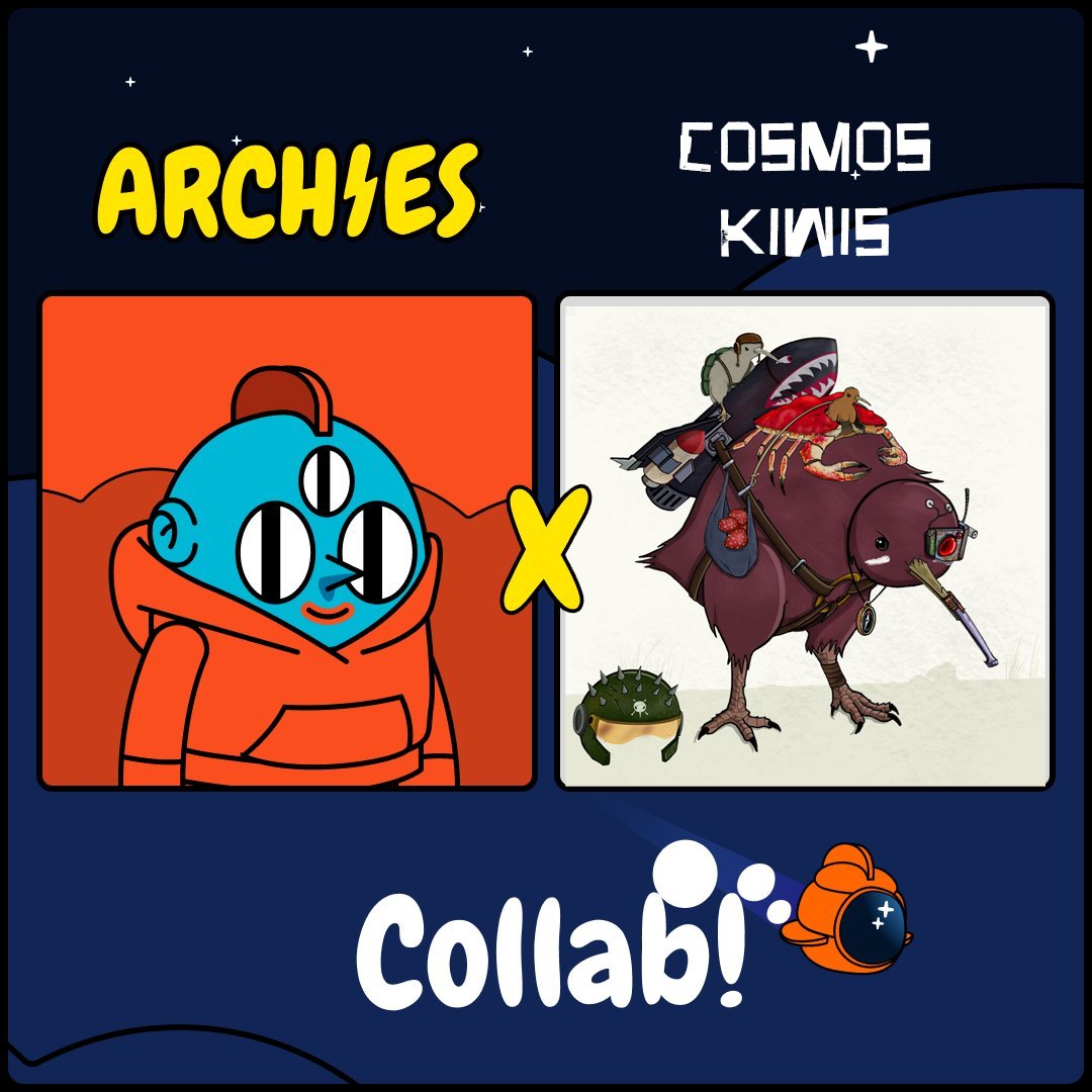 cosmoskiwis's tweet photo. 🚨 Collab Alert 🚨
@ArchiesNFT x @cosmoskiwis 

Archies is a collection of uniquely drawn aliens living on the @archwayHQ blockchain. They’re looking for a new home in @amburxyz!

Win WL by 👇

1. Follow @ArchiesNFT &amp; @[your project]

2. Like, RT, and share with 3 friends! https://t.co/qlhXofNuOo