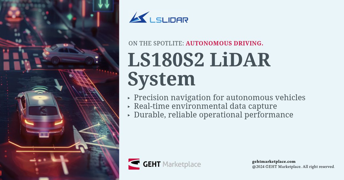 GehtMarketplace's tweet image. Discover LS180S2&apos;s cutting-edge capabilities at GEHT Marketplace. For full specifications, pricing, and online buying options, visit gehtmarketplace.com/category/laser…
#AutonomousDriving #PrecisionNavigation #RoboticsSolutions #AdvancedSensing #SmartVehicles
