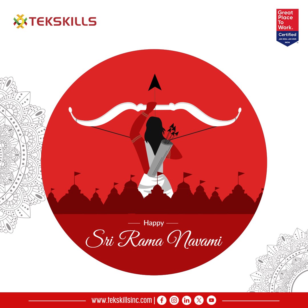 Let's celebrate the divine virtues of courage, righteousness, and compassion that Lord Rama exemplifies.

We wish you and your loved ones a blissful Sri Rama Navami filled with love, harmony, and spiritual fulfillment.

#SriRamaNavami #TekskillsFamily #Blessings #Celebration