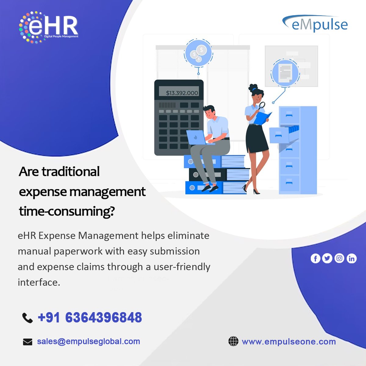 Are traditional expense management time-consuming?
eHR Expense Management helps eliminate manual paperwork with easy submission & expense claims through userfriendly interface.

Call:063643 96848
Site:empulsehrsolutions.com

#EHR #expensemanagement #Reimbursement #UserFriendly