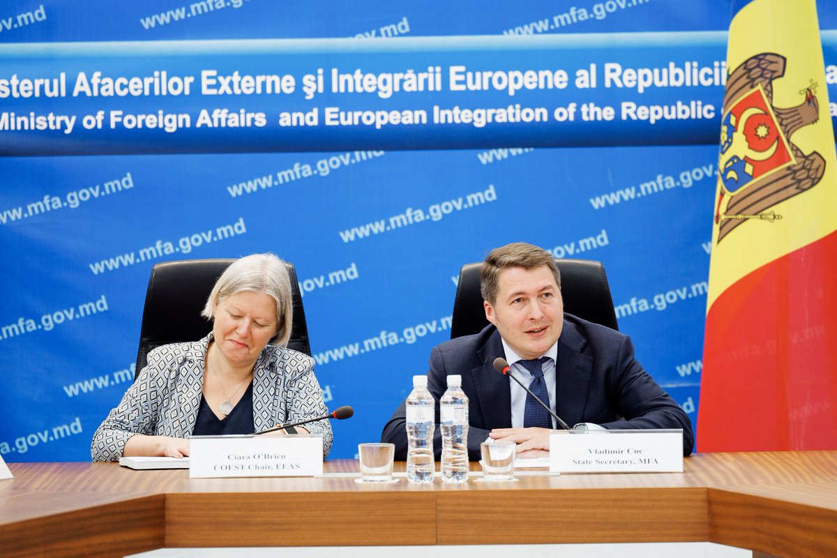MoldovaMFA's tweet photo. State Secretary Vladimir Cuc talked with the representatives of the working group of #COEST, who are undertaking a documentary visit in 🇲🇩. 

The 🇲🇩-🇪🇺 political dialogue was discussed in detail. https://t.co/omBXEWkWgD