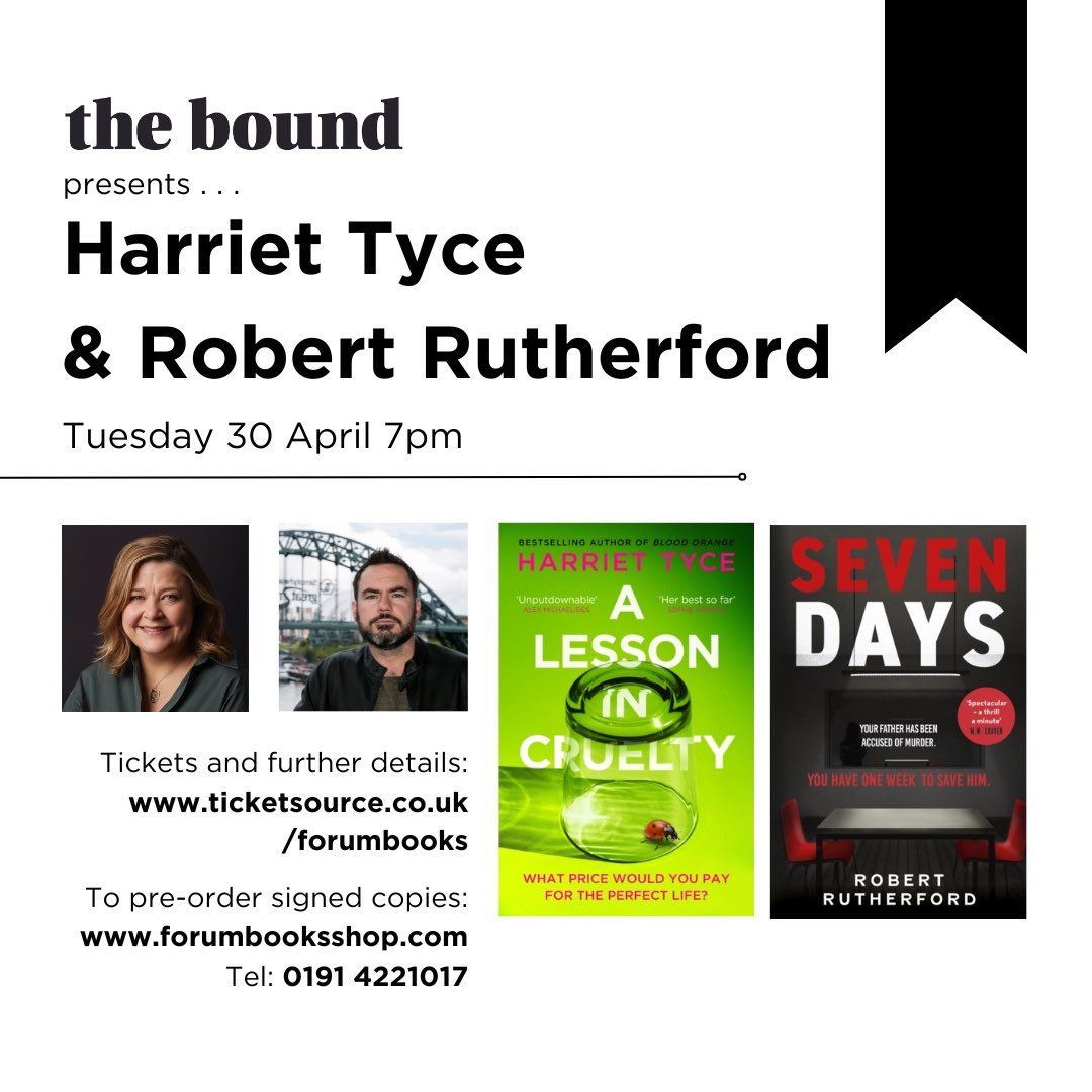 AND @rutherfordbooks was ACE interviewer too - really looking forward to the role reversal when @mariwriter will be quizzing him & @harriet_tyce at the bound! Tues 30 April, 7pm Tickets ticketsource.co.uk/forumbooks/the…