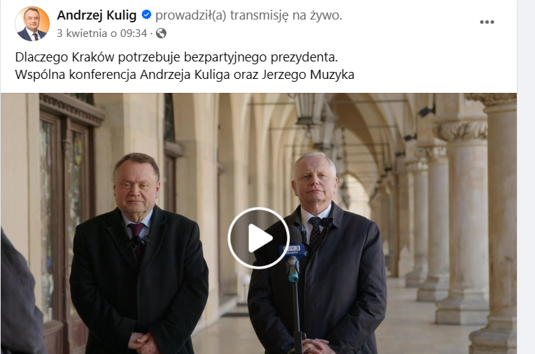 To jest nawet zabawne. Krótko przed I turą Andrzej Kulig mówił, że Kraków potrzebuje bezpartyjnego prezydenta, a wczoraj oficjalnie poparł partyjnego kandydata z PO. Wiadomo - obrona starego układu ponad wszystko. Kulig od 2015 jest zastępcą Majchrowskiego. PO współrządzi z nimi.