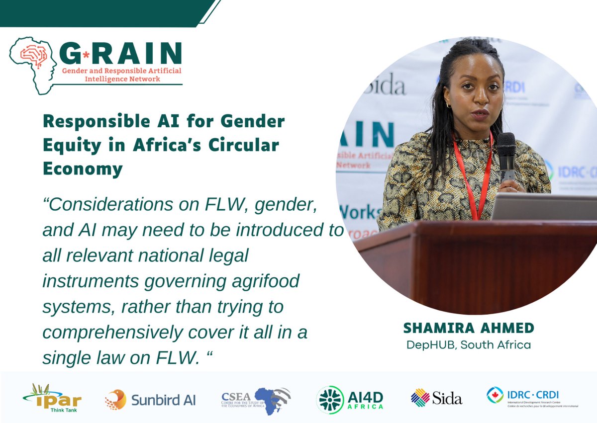 Read the message from Shamira Ahmed (DepHUB)  at the Grain network workshop in Kampala on the theme of 'a collaborative approach to responsible AI and gender'
#4IR #AI #IAinAfrica #GenderInclusion  #GenderEquality
#GRAIN #IPAR #cseaafrica #SunbirdAI #AI #Gender