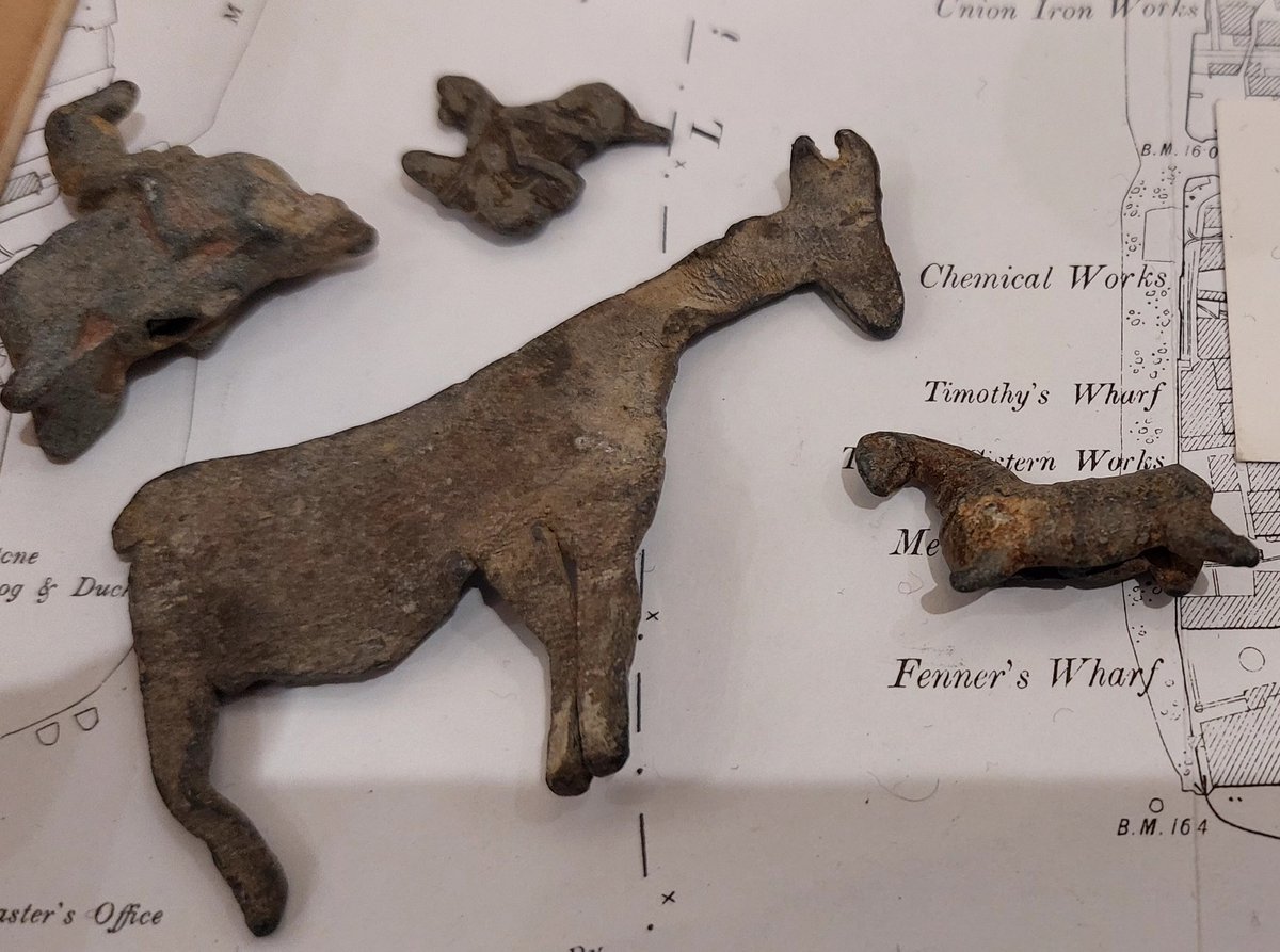 Mudlarking treasures from the Thames, at a recent exhibition at Watermen's Hall. These were discovered by <a href="/thisisyogic/">Tom Chivers</a>.  #mudlarking #Thames #archaeology #history #toys <a href="/WatermensCompan/">Watermen's Company</a>