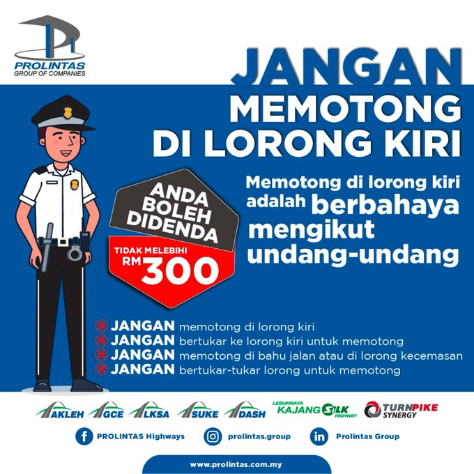 Lorong kiri bukan untuk memotong. Jika anda mahu memotong, potong kenderaan lain dengan selamat. Patuhilah undang-undang jalan raya, elakkan daripada didenda dan hindari kemalangan. #InfoTrafikDASH #PesanPROLINTAS #PROLINTASAnnouncement