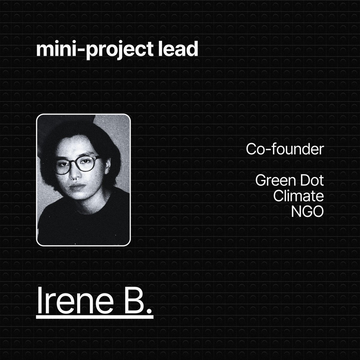 🔸 Researcher, content creator: Amintsetseg B., Freshman student, National University of Mongolia

🔸 Researcher, content creator: Serchmaa E., Senior Student, Tomujin Alternative School

🔸 Mini-Project Lead: Irene (<a href="/irenenkh/">Irene</a>), Co-founder, Green Dot Climate NGO