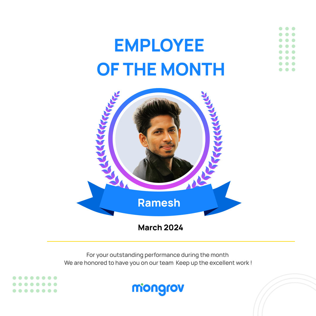 Wishing you a heartfelt congratulations on this well-deserved recognition. Your contributions are truly appreciated. RAMESH R

#employeeofthemonth #lifeatmongrov #employeerecognition #employeeawards #employeeengagement #allhands