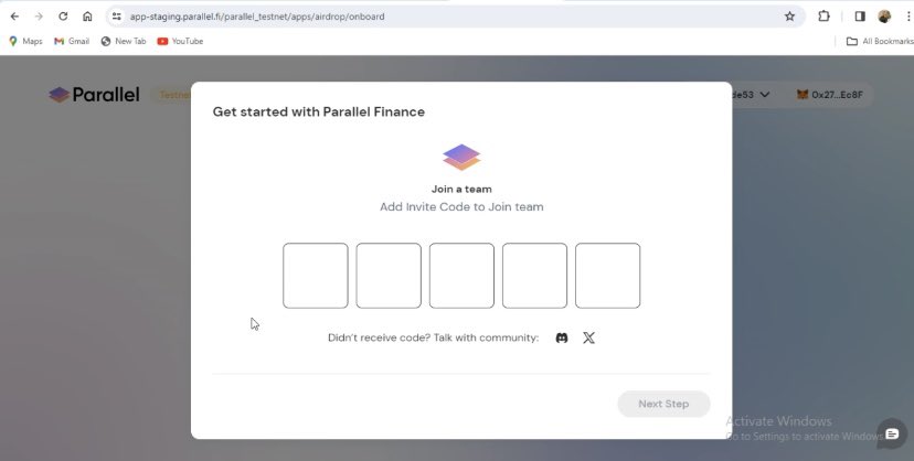 Step 4: Join airdrop.

- visit testnet.parallel.fi
- click on ‘apps’
- click on ‘airdrop’
- input this code to join a group👉 ‘7FE9B

Only 100 people in a group. You will earn 15% of group points if the group you're in get full.

Use this code if the first one gets