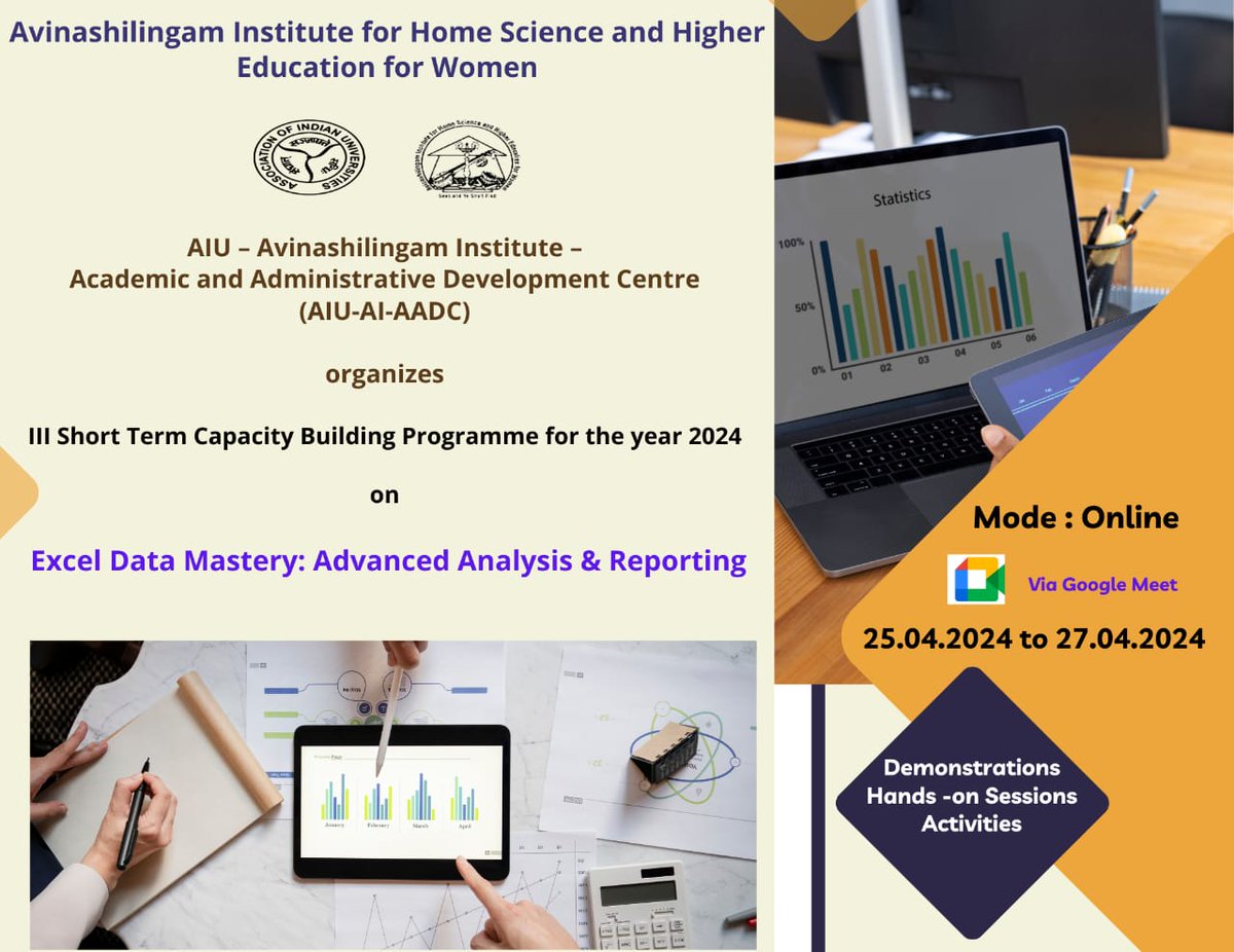 Avinashi641043's tweet image. Unlock Excel&apos;s potential in our &apos;Excel Data Mastery program! Dive into advanced analysis and reporting online from April 25-27. Limited spots, register now! #DataMastery #ExcelExcellence  #Avinashilingamuniversity
Register: [forms.gle/SyGiDsPDtSYxj5…]