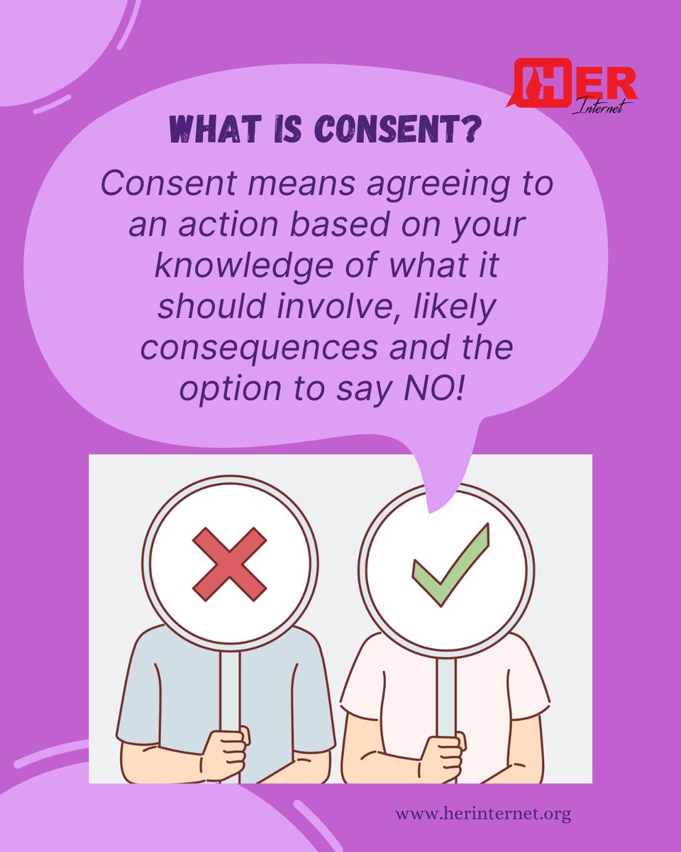 HerInternet's tweet photo. Consent, both online and offline, empowers informed choices, ensures trust, safety, and privacy in intimate interactions and encounters. The definition of consent is…
#SexualAssaultAwarenessMonth
#BuildingConnectedCommunities https://t.co/0c6GWFGaJi