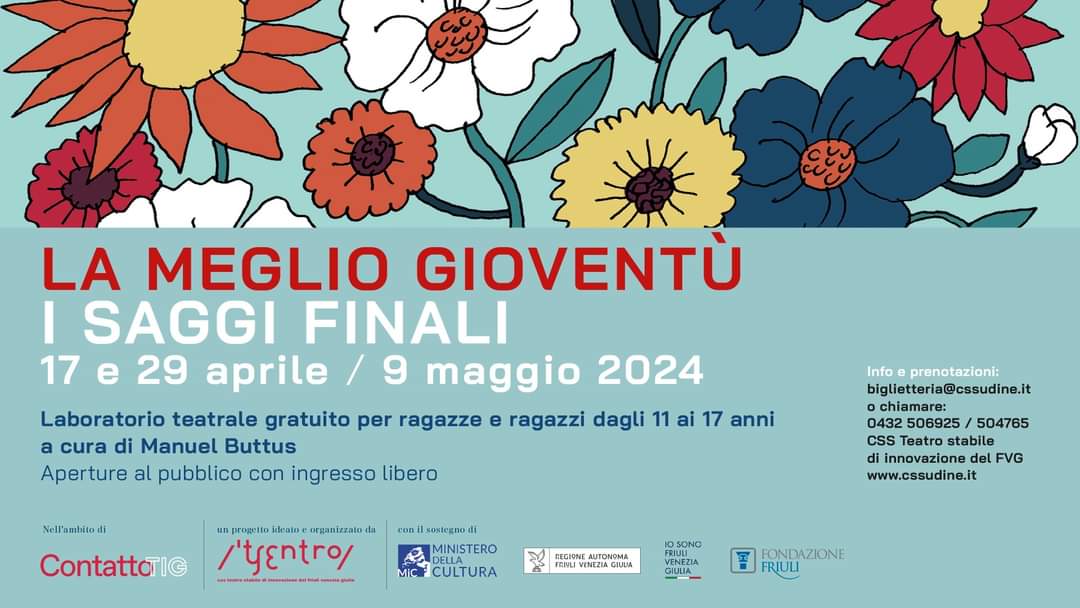 TeatroPasolini's tweet photo. 🌸 Oggi ore 20 #Cervignano #TeatroPasolini porte aperte al pubblico per i Saggi finali del laboratorio teatrale per ragazze e ragazzi della #BassaFriulana #LaMeglioGioventù guidato da #ManuelButtus e ideato da @CSSUdine per #ContattoTIG:
ingresso libero
ℹ️ https://t.co/apE1fxgwDy https://t.co/pUMMZQ2eRd