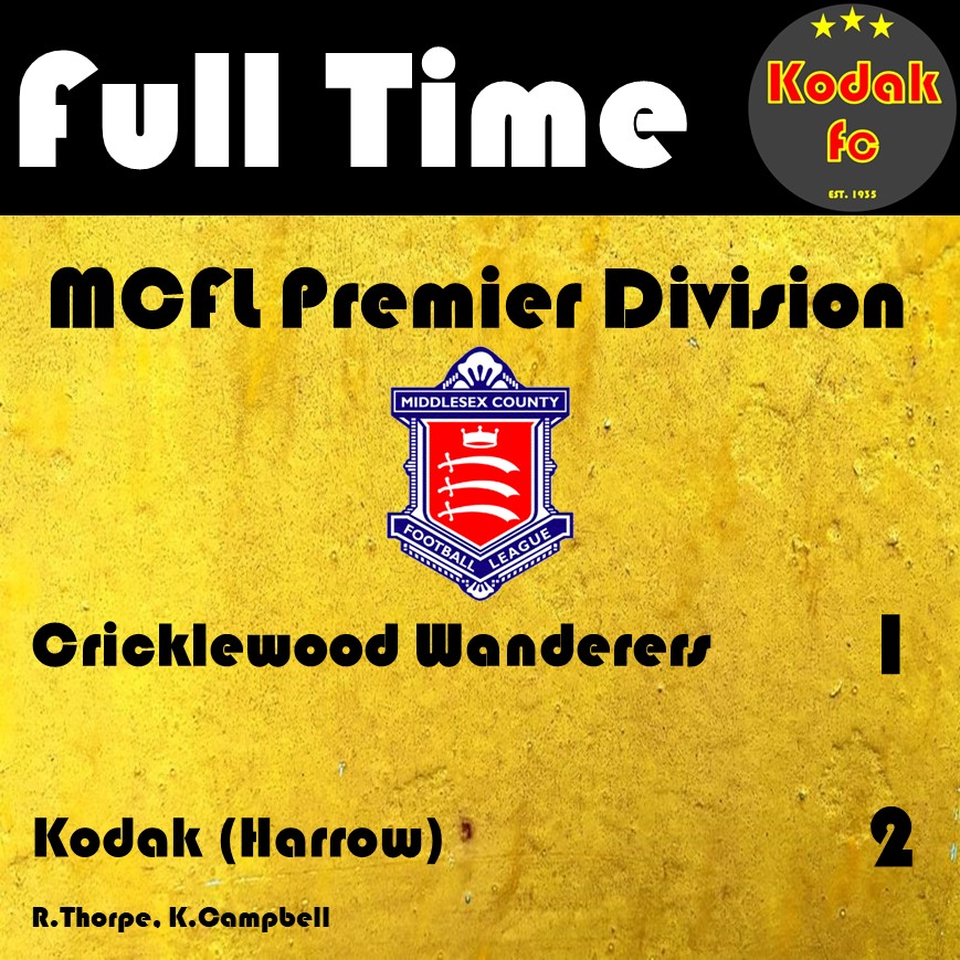 RESULT 

Cricklewood Wanderers 1-2 Kodak 1sts