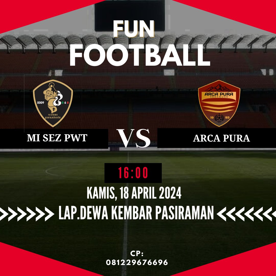 •FUN FOOTBALL &amp; HBH MI SEZIONE PURWOKERTO•           
       
Buat yg pengen gabung langsung gabung aja, gak perlu sungkan gak perlu malu, nambah seduluran, kita main fun disini, gak cari siapa yang paling jago. Yang mau ikut langsung saja hubungi no CP yg ada di flyer.