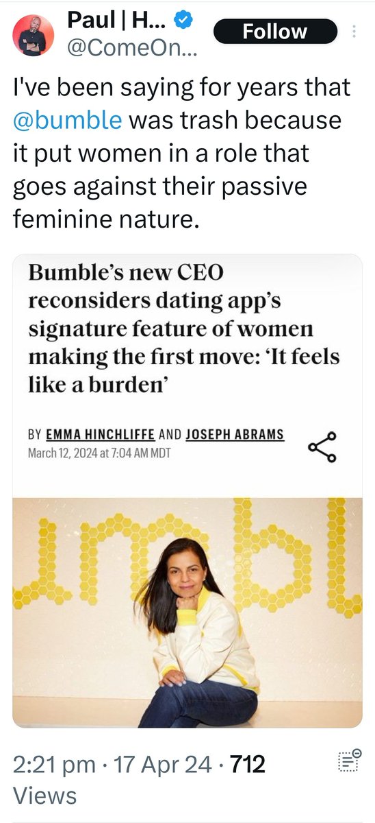 These Dating Coach Alphas don't get any messages on bumble and assume it's because women are just 'naturally passive'