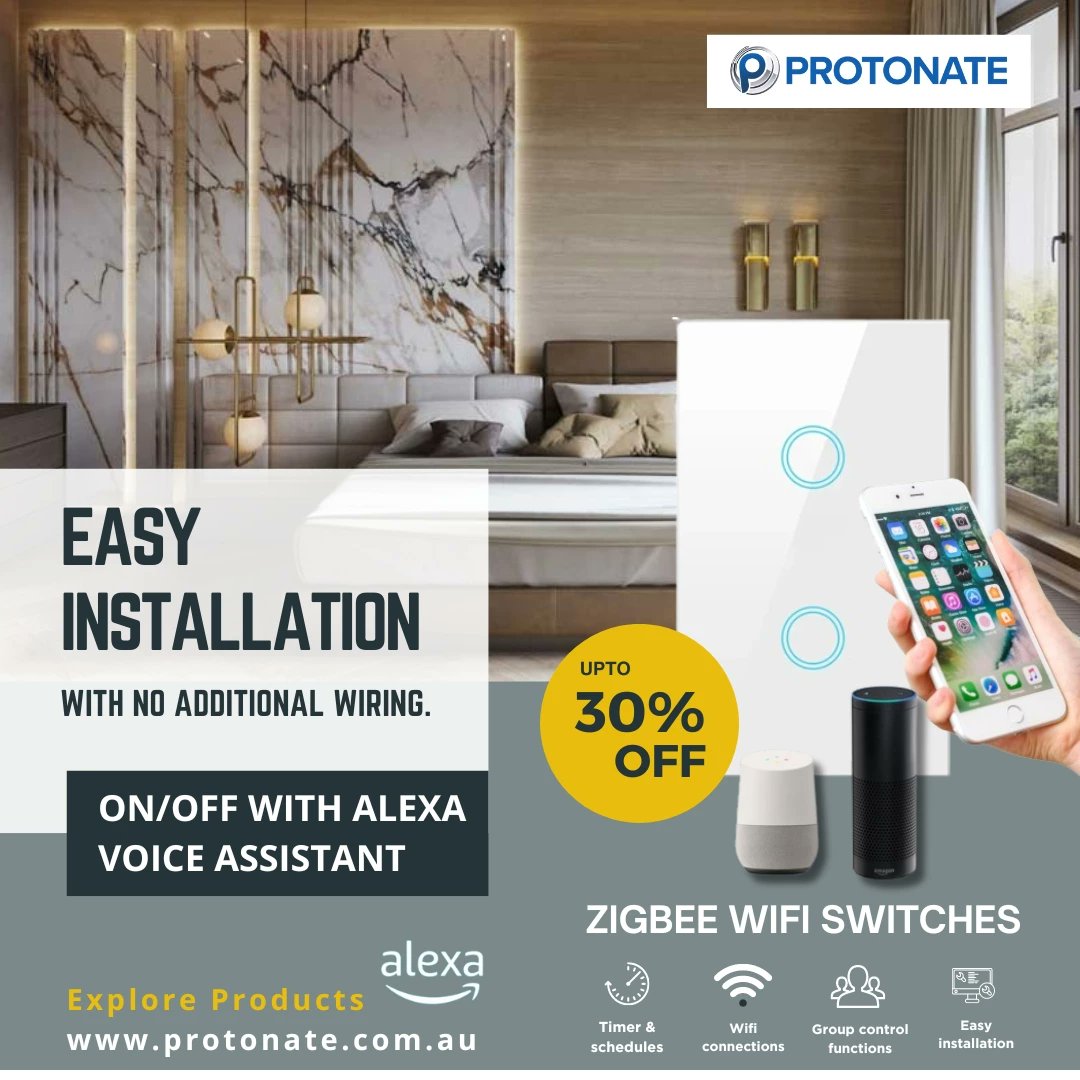Upgrade your #home to the next level of convenience with #Protonate #WiFi #switches!

Explore Products: protonate.com.au

#protonate #HomeMateSmartSwitch #SmartExtension #SmartSwitches #SmartLiving #HomeAutomation #SmartPlug #SimplifyYourLife #BestDeals #Wifiswitches