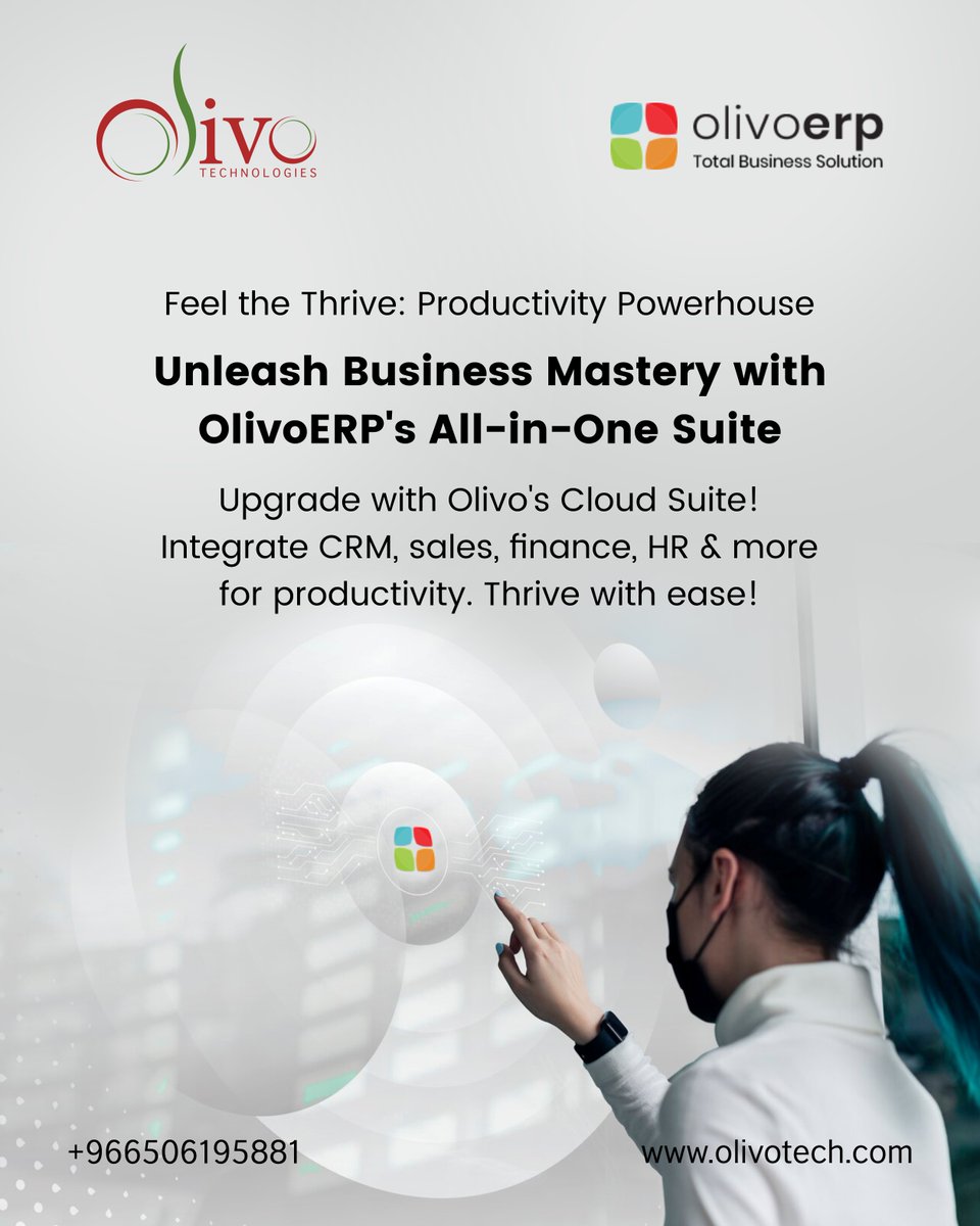 Boost productivity with Olivo ERP’s seamless suite. Experience seamless business management today!

✉️sales@olivotech.com
🌐olivotech.com/erp-system-sof…
📞+966 50 619 5881

#erpsoftware #erpsoftwaresolutions #erpsystem #erpsolutions #accountingsoftware #saudiarabia #riyadh