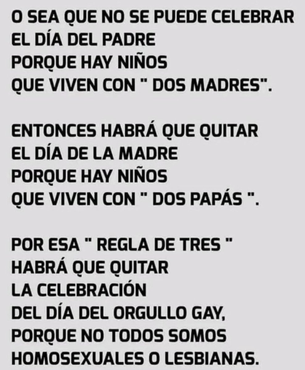 Robustiano21's tweet photo. En España seguiremos celebrando el Día del Padre y de la Madre cuando nos salga de las pelotas

Que no vengan estos mamarrachos a decirnos lo que tenemos que hacer.
¡Repito, Padre y Madre y punto!
@inclusiongob https://t.co/vQ2ET637oe