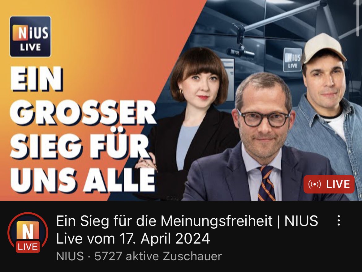 Schon wieder hören & schauen 6.000 Menschen jetzt zu. #NIUSLive Schaut rein ➡️ youtube.com/live/S7gluxl5A…