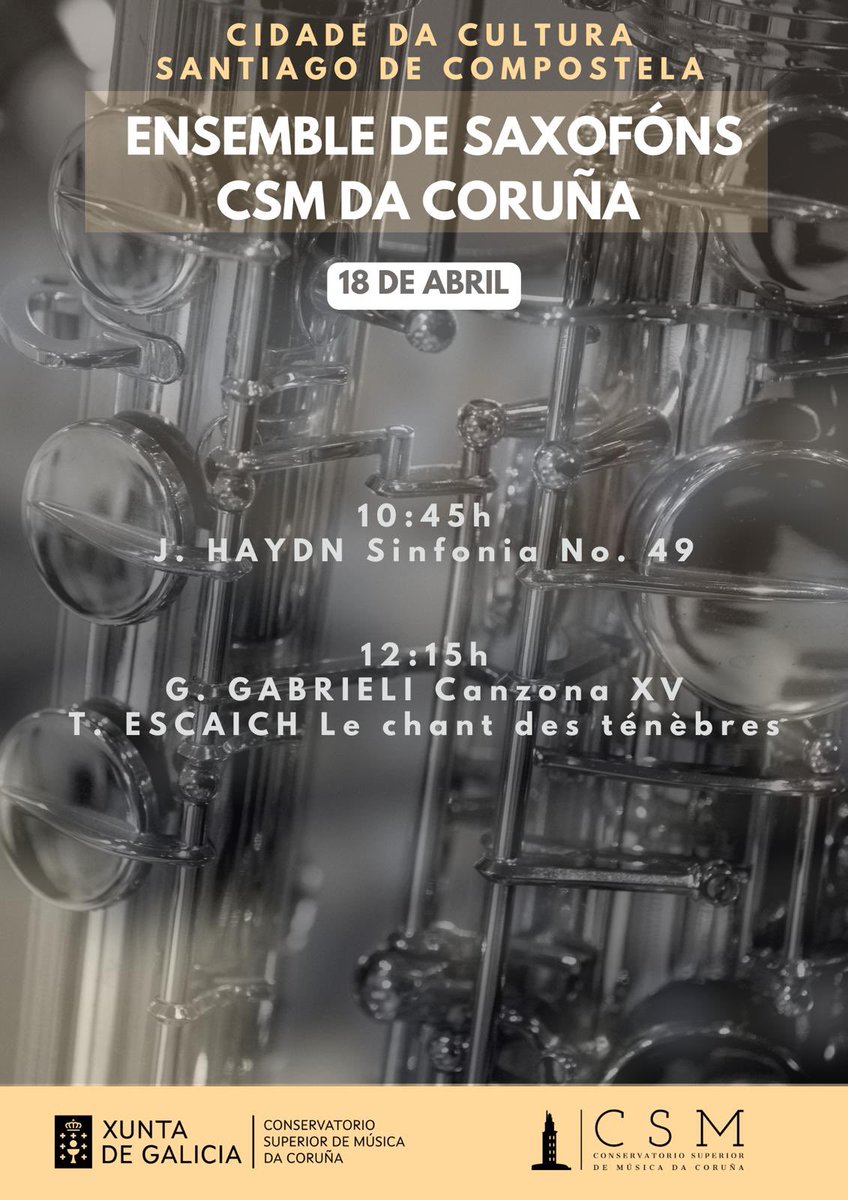AdrianPaisabuin's tweet photo. Vindeiro concerto do Ensemble de Saxofóns do CSM Coruña na @CidadedaCultura 
#innovart https://t.co/sgEgZrbXAg